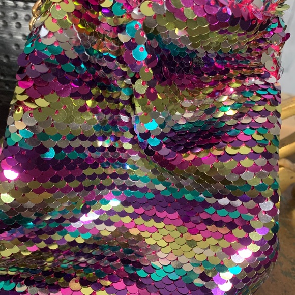 Missguided Multicolor Chain Bucket Sequins Bag EUC - Picture 3 of 13